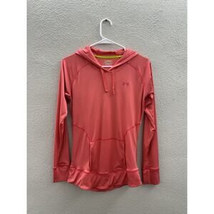 Under Armour Womens Hoodie Small Pink Semi Fitted Long Sleeve Heatgear Athletic